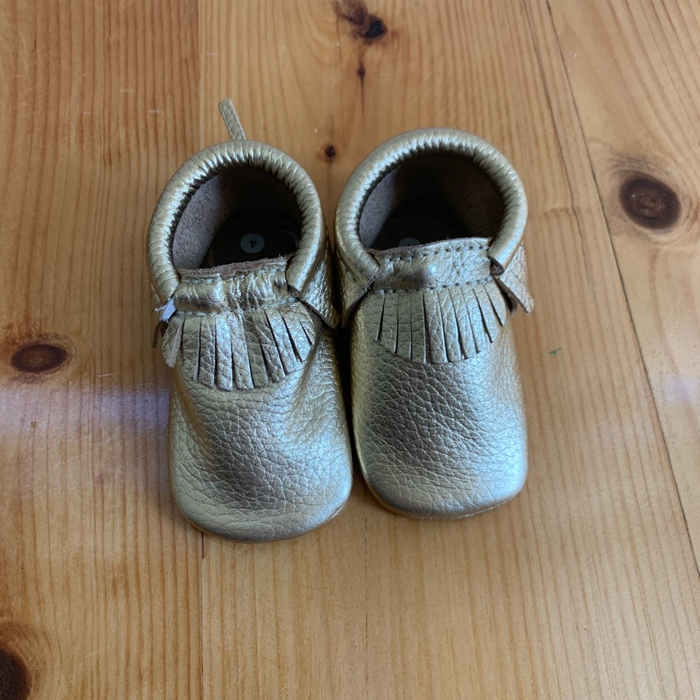 First Steps gold leather Mocs sz 4